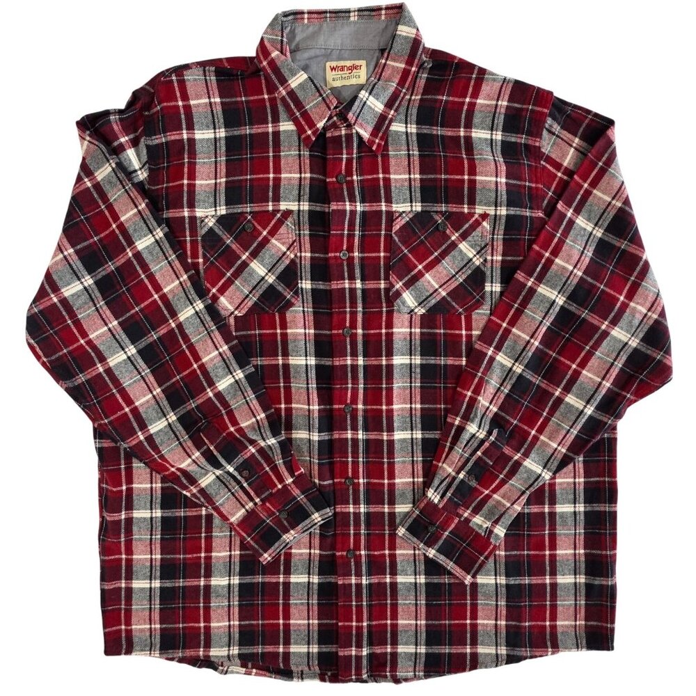Wrangler Red Black Plaid Flannel Cotton Long Sleeve Button Up Shirt Mens 2XT NWT